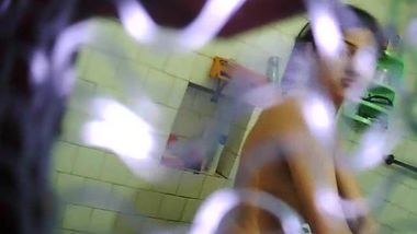 Stripped girlfriend in the shower filmed with spy camera